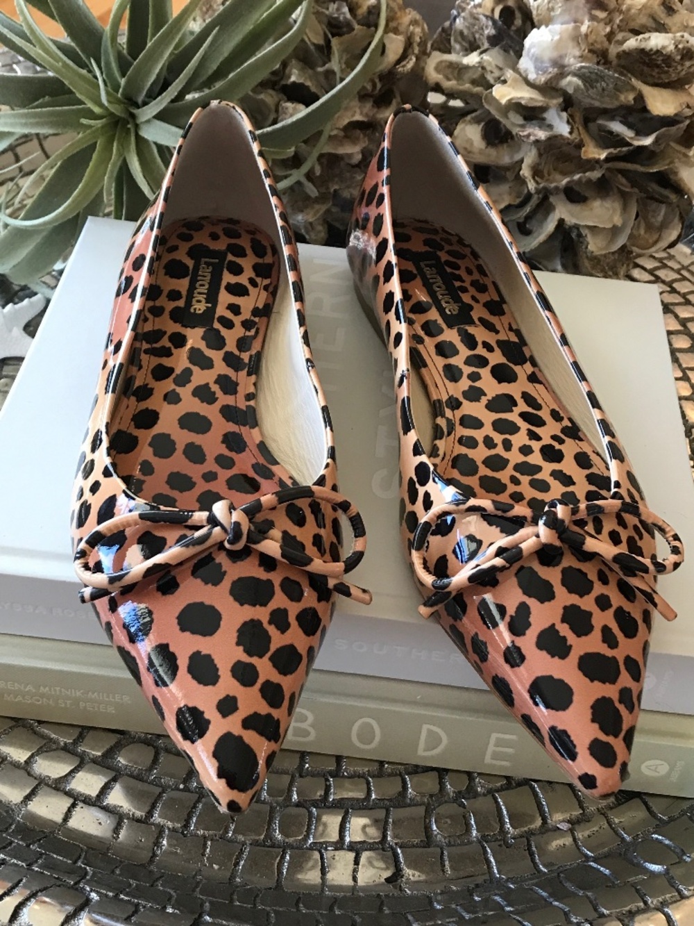 IT-GIRL CHEETAH PRINT PATENT LEATHER POINTED TOE FLATS